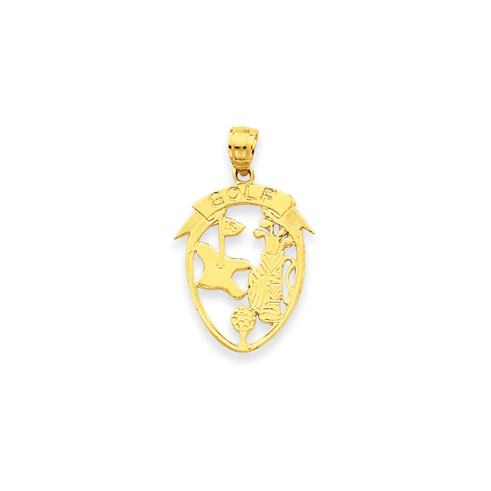 Million Charms 14K Yellow Gold Themed Solid Polished Framed Sports Golf Pendant