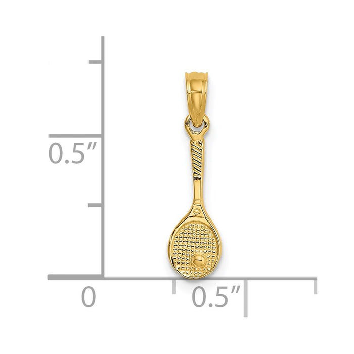 Million Charms 14K Yellow Gold Themed Solid Polished 3-Dimensional Sports Tennis Racquet Charm