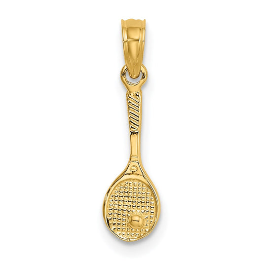 Million Charms 14K Yellow Gold Themed Solid Polished 3-Dimensional Sports Tennis Racquet Charm