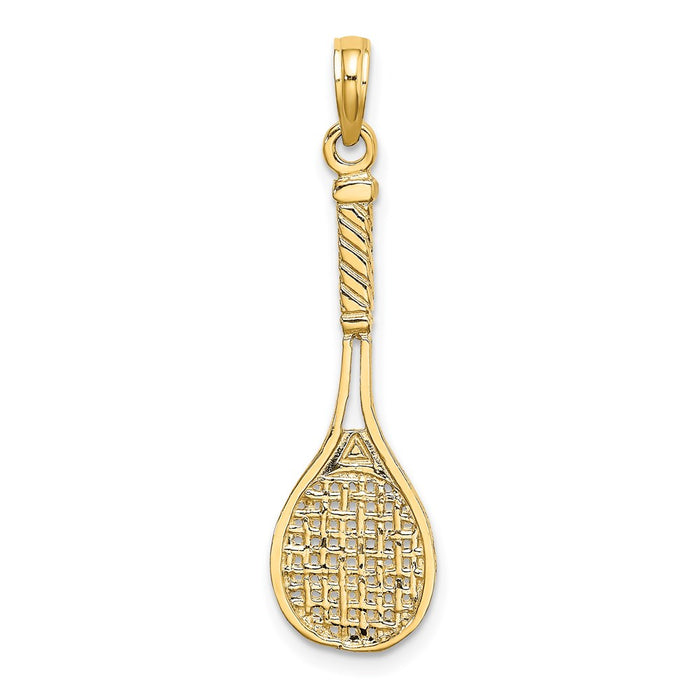 Million Charms 14K Yellow Gold Themed Solid Polished 3-Dimensional Sports Tennis Racquet Charm