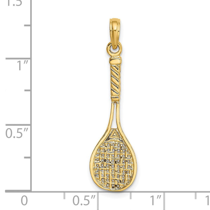 Million Charms 14K Yellow Gold Themed Solid Polished 3-Dimensional Sports Tennis Racquet Charm