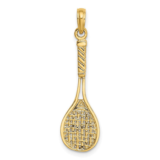 Million Charms 14K Yellow Gold Themed Solid Polished 3-Dimensional Sports Tennis Racquet Charm
