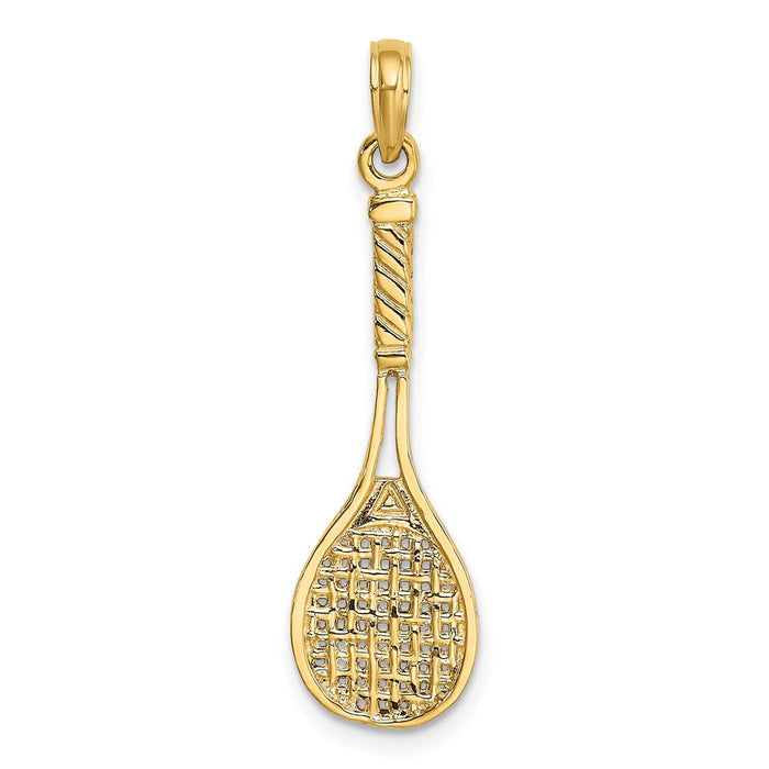 Million Charms 14K Yellow Gold Themed Solid Polished 3-Dimensional Sports Tennis Racquet Charm