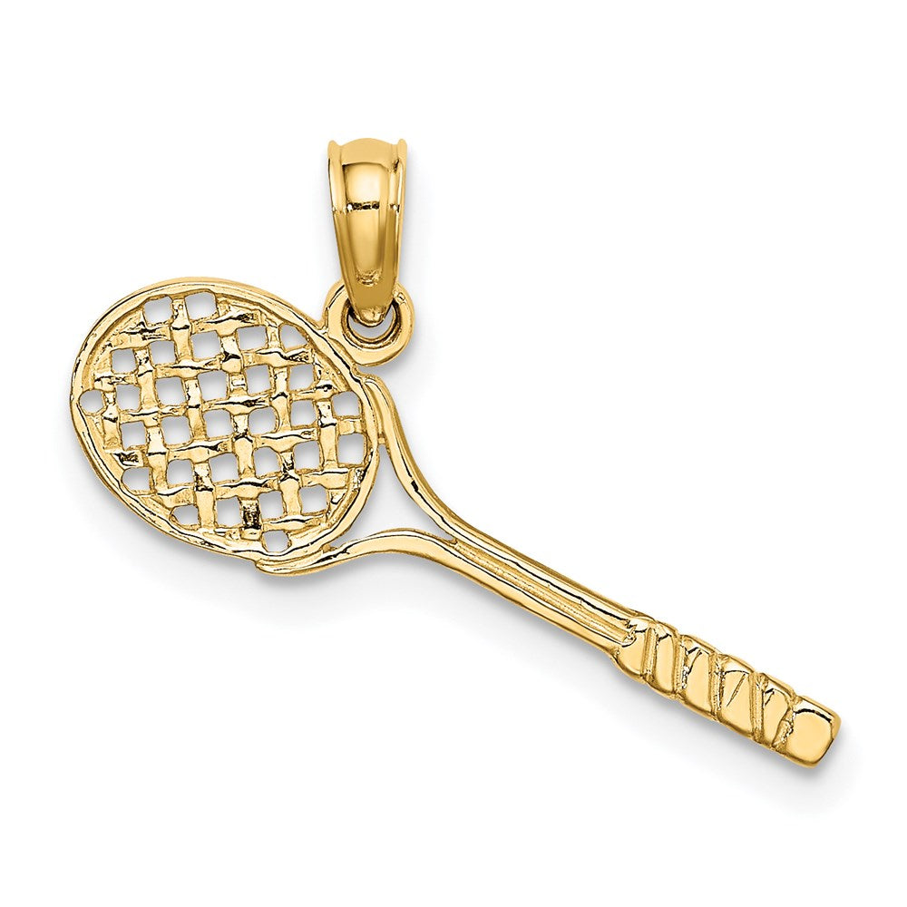 Million Charms 14K Yellow Gold Themed Solid Polished 3-Dimensional Sports Tennis Racquet Charm