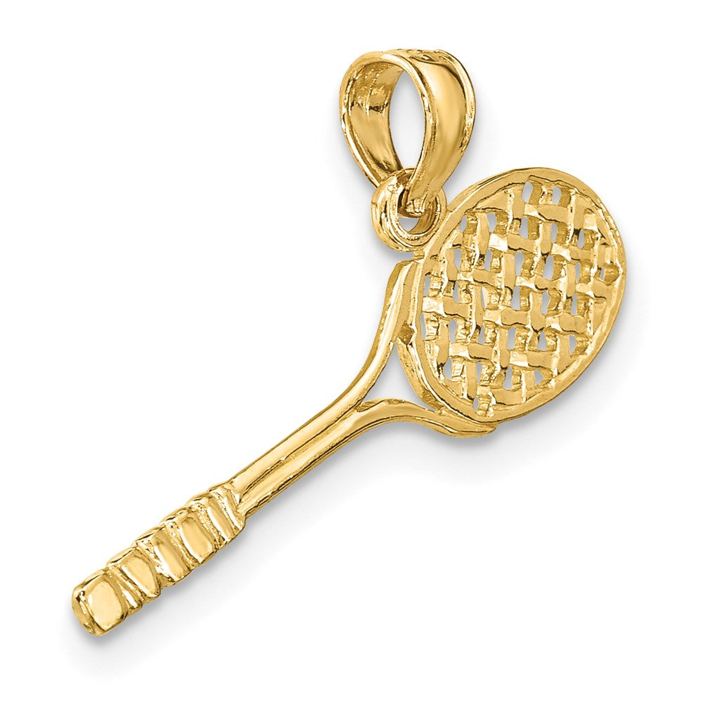 Million Charms 14K Yellow Gold Themed Solid Polished 3-Dimensional Sports Tennis Racquet Charm