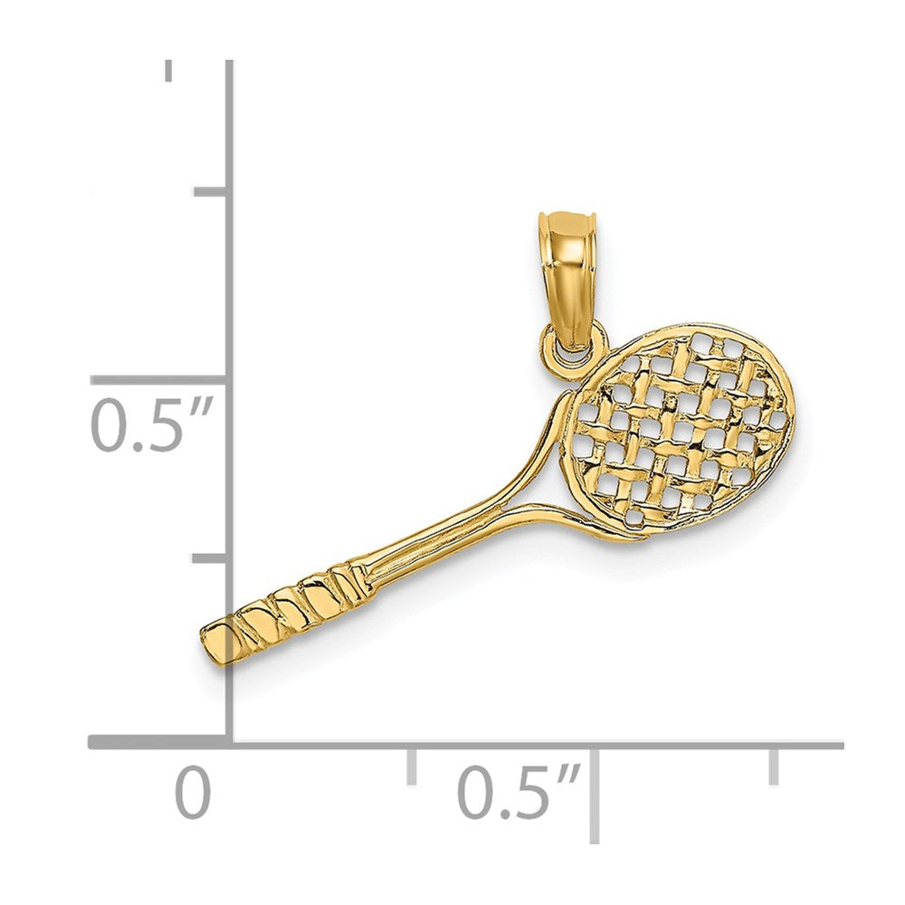 Million Charms 14K Yellow Gold Themed Solid Polished 3-Dimensional Sports Tennis Racquet Charm