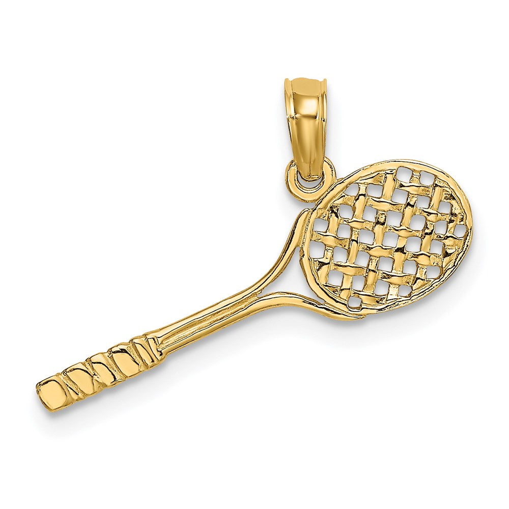 Million Charms 14K Yellow Gold Themed Solid Polished 3-Dimensional Sports Tennis Racquet Charm