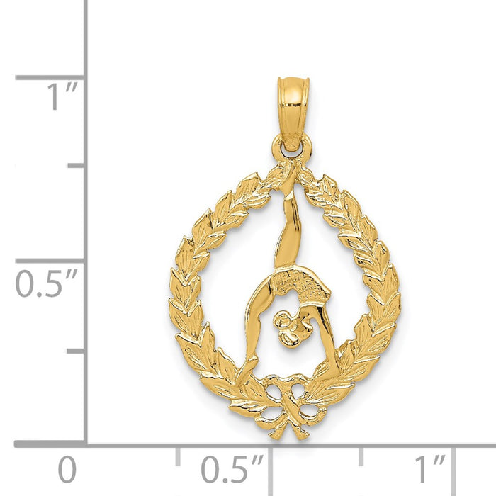 Million Charms 14K Yellow Gold Themed Solid Polished Framed Gymnast Pendant