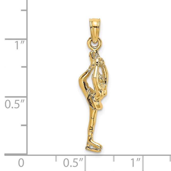 Million Charms 14K Yellow Gold Themed Solid Polished 3-Dimensional Figure Skater Charm