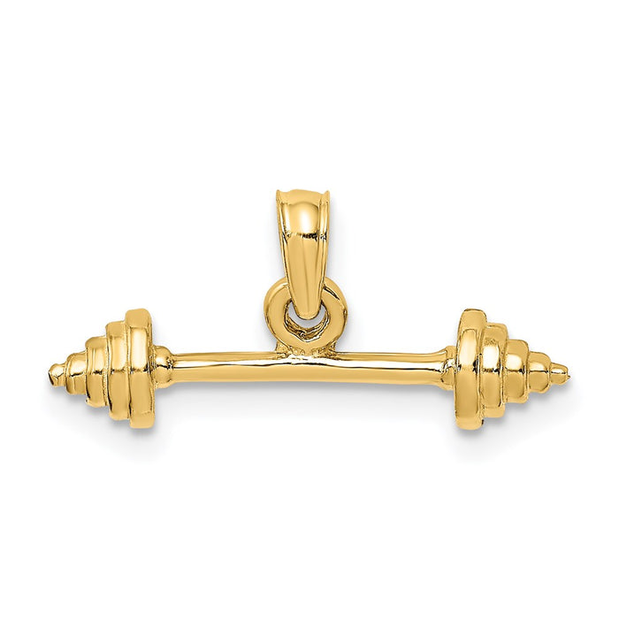 Million Charms 14K Yellow Gold Themed Solid Polished 3-Dimensional Dumbbell Charm