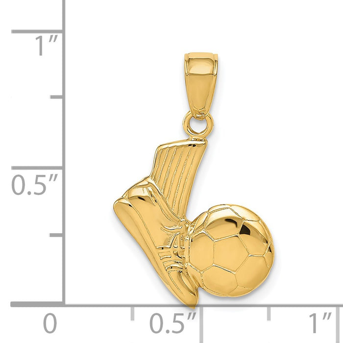 Million Charms 14K Yellow Gold Themed Solid Open-Backed Sports Soccer Shoe & Ball Pendant