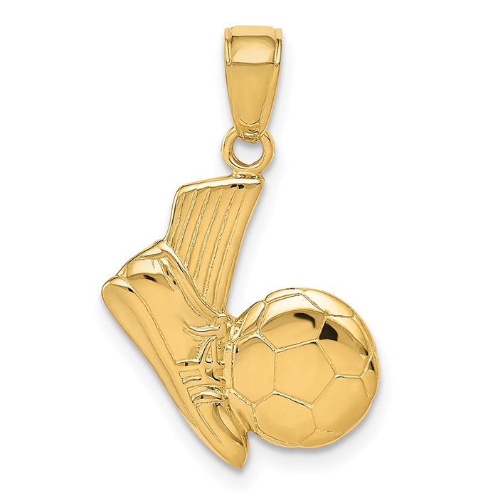 Million Charms 14K Yellow Gold Themed Solid Open-Backed Sports Soccer Shoe & Ball Pendant