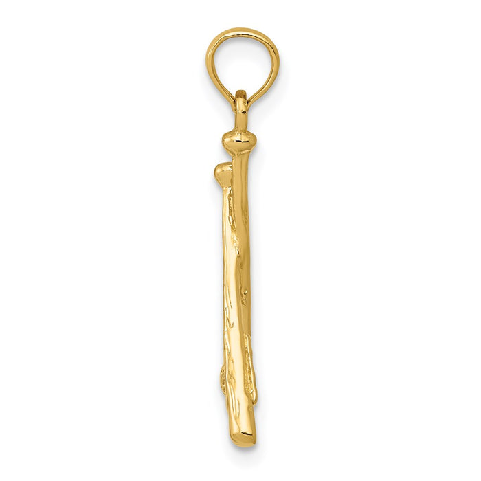 Million Charms 14K Yellow Gold Themed Polished Open-Backed Bats & Ball Sports Baseball Pendant