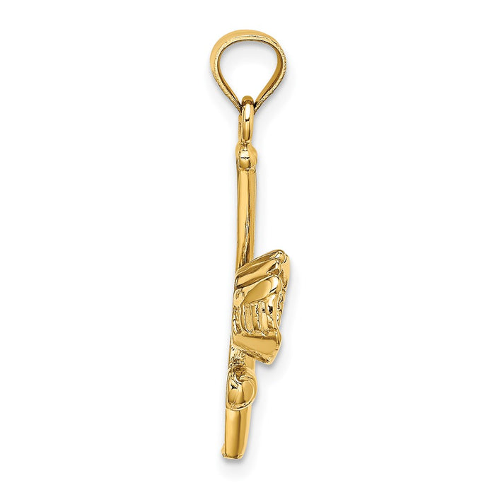 Million Charms 14K Yellow Gold Themed Solid Open-Backed Glove/Bat/Ball Sports Baseball Charm