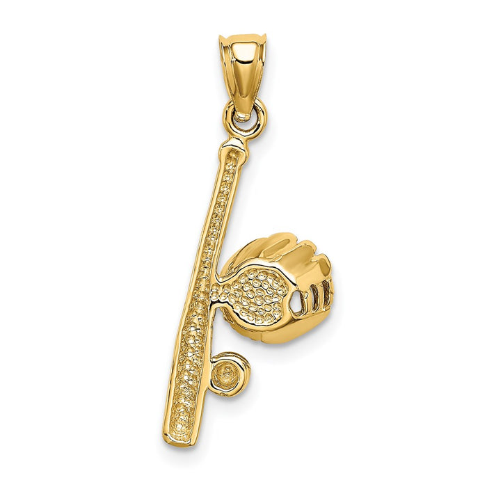 Million Charms 14K Yellow Gold Themed Solid Open-Backed Glove/Bat/Ball Sports Baseball Charm