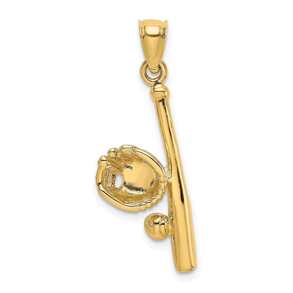 Million Charms 14K Yellow Gold Themed Solid Open-Backed Glove/Bat/Ball Sports Baseball Charm