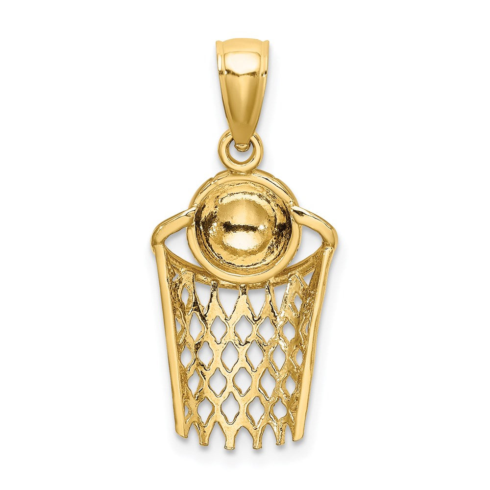 Million Charms 14K Yellow Gold Themed Polished Sports Basketball & Net Charm
