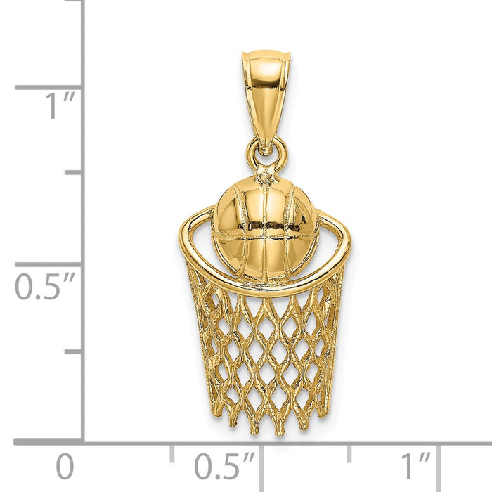 Million Charms 14K Yellow Gold Themed Polished Sports Basketball & Net Charm
