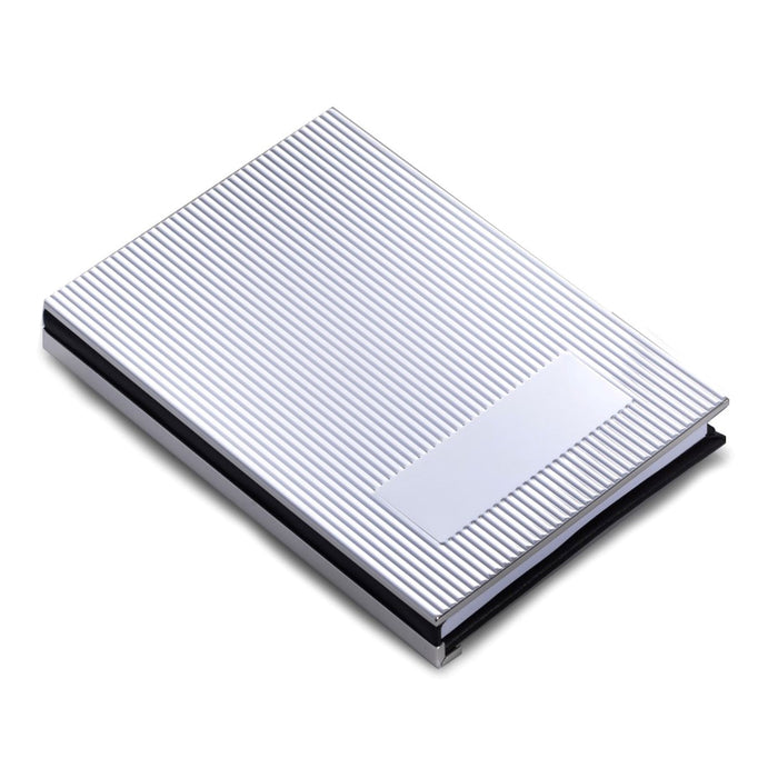 Occasion Gallery Black/Silver Color Personal Notebook with Silver Cover , Black Leather Back and Unlined Paper. 4.75 L x 7.15 W x 0.75 H in.