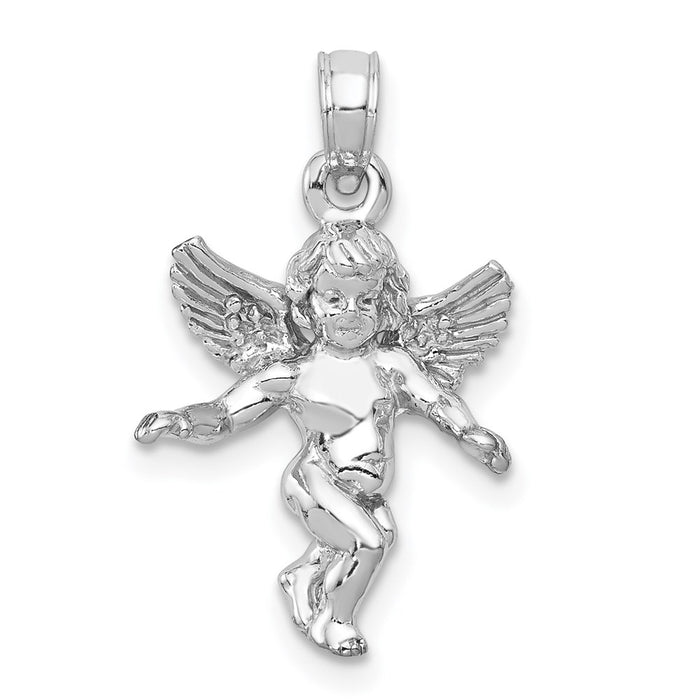 Million Charms 14K White Gold Themed Polished Solid Angel Pendant
