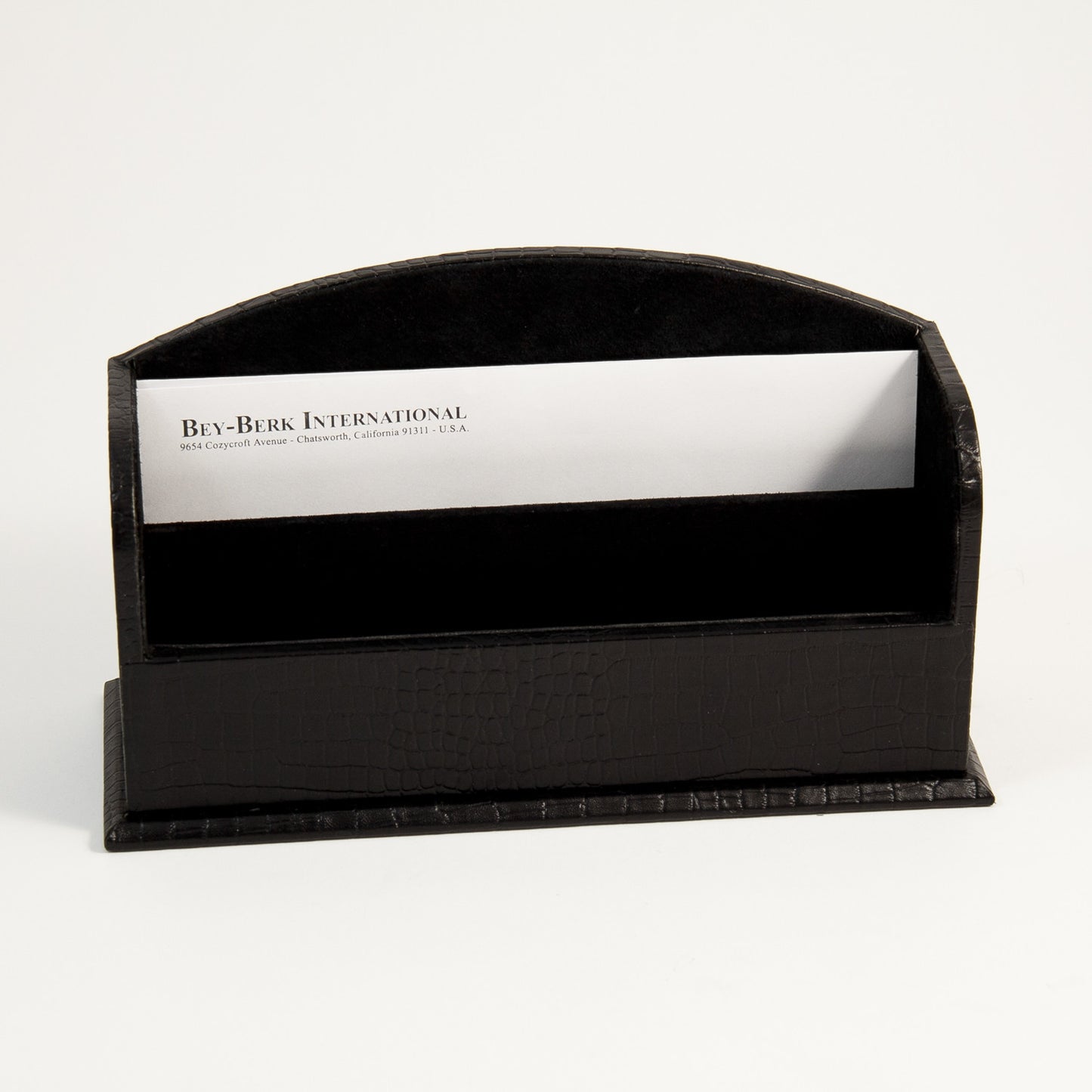 Occasion Gallery Black Color Black "Croco" Leather 2 Section Letter Rack. 10.85 L x 3.5 W x 6 H in.
