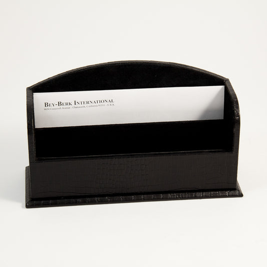 Occasion Gallery Black Color Black "Croco" Leather 2 Section Letter Rack. 10.85 L x 3.5 W x 6 H in.