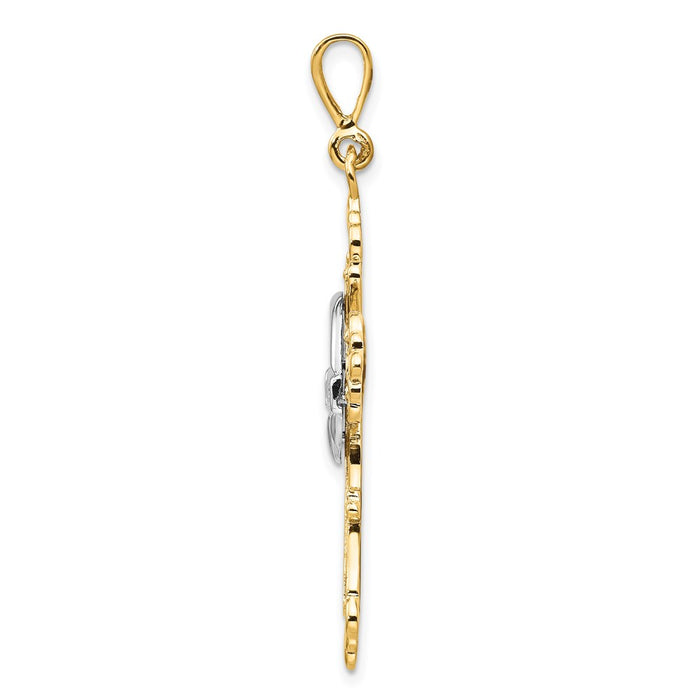 Million Charms 14K Two-Tone Claddagh Relgious Cross Pendant