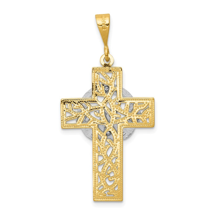 Million Charms 14K Two-Tone Claddagh Relgious Cross Pendant