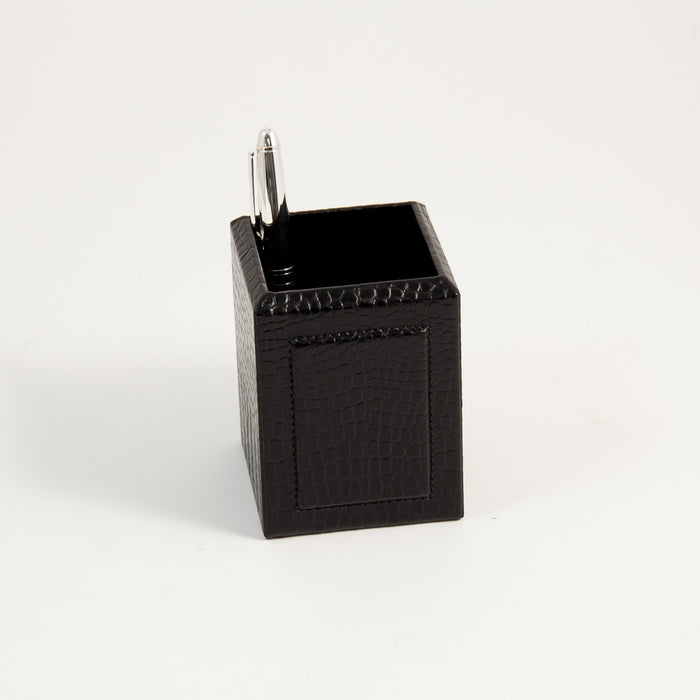 Occasion Gallery Black Color Black "Croco" Leather Pen Cup. 3 L x 3 W x 4 H in.