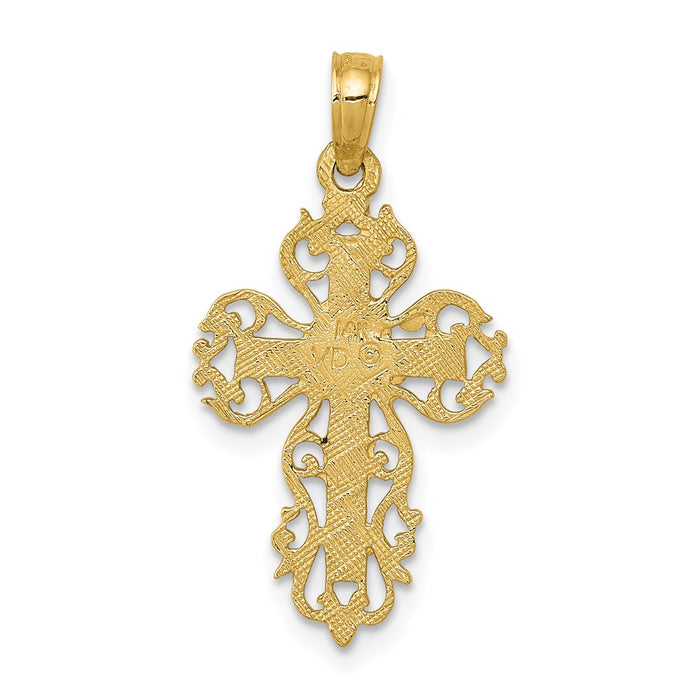 Million Charms 14K Yellow Gold Themed Polished Filigree Relgious Cross Charm