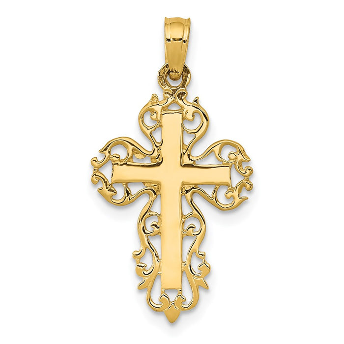 Million Charms 14K Yellow Gold Themed Polished Filigree Relgious Cross Charm