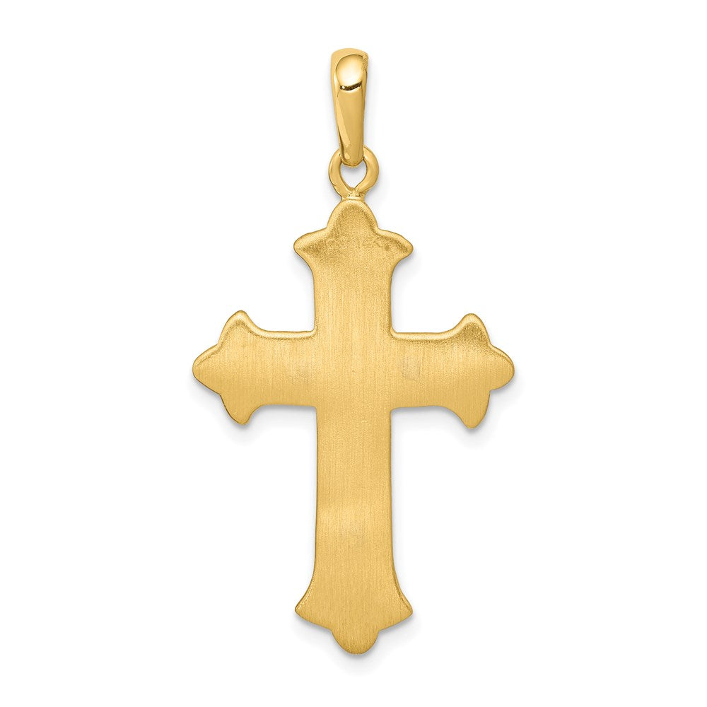 Million Charms 14K Yellow Gold Themed Two-Tone Fleur De Lis Relgious Cross Pendant