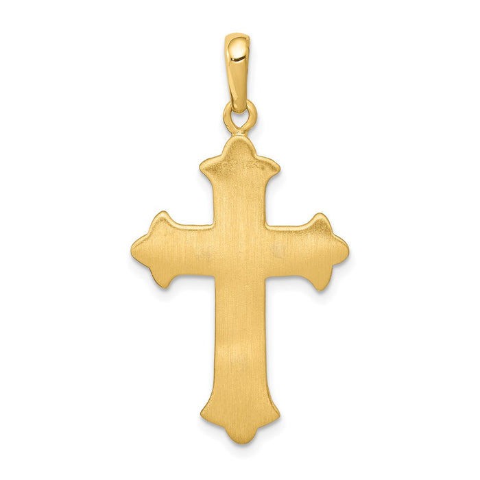 Million Charms 14K Yellow Gold Themed Two-Tone Fleur De Lis Relgious Cross Pendant