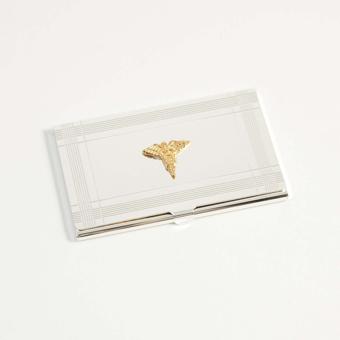 Occasion Gallery Silver Color Silver Plated Business Card Case with Gold Plated "Dental" Emblem. 3.85 L x 2.5 W x 0.15 H in.