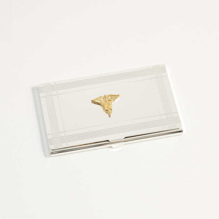 Occasion Gallery Silver Color Silver Plated Business Card Case with Gold Plated "Nursing" Emblem. 3.85 L x 2.5 W x 0.15 H in.
