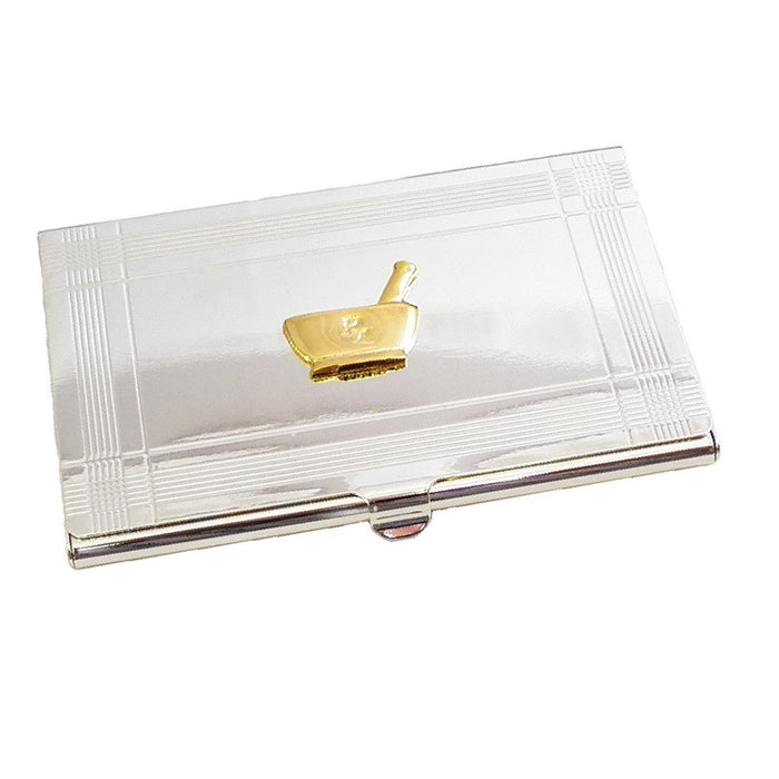 Occasion Gallery Silver Color Silver Plated Business Card Case with Gold Plated "Pharmacy" Emblem. 3.85 L x 2.5 W x 0.15 H in.
