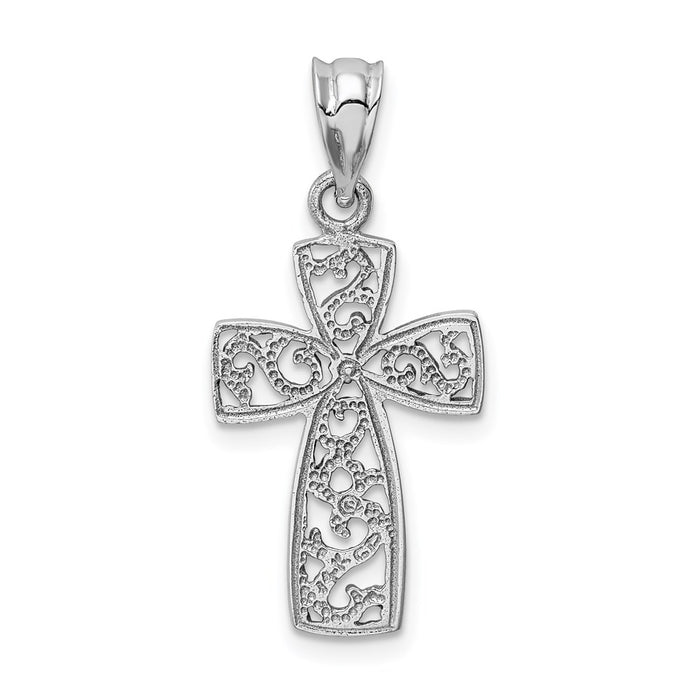 Million Charms 14K White Gold Themed Filigree Relgious Cross Pendant