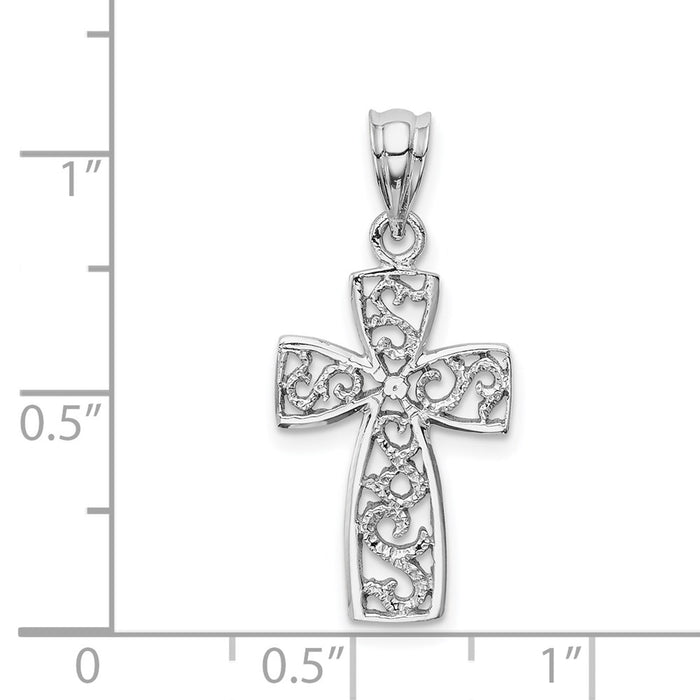 Million Charms 14K White Gold Themed Filigree Relgious Cross Pendant