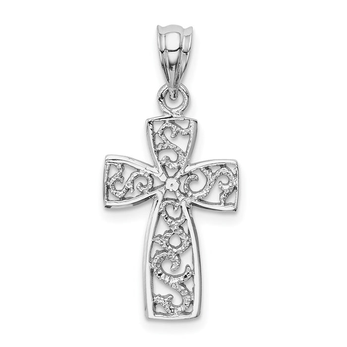 Million Charms 14K White Gold Themed Filigree Relgious Cross Pendant