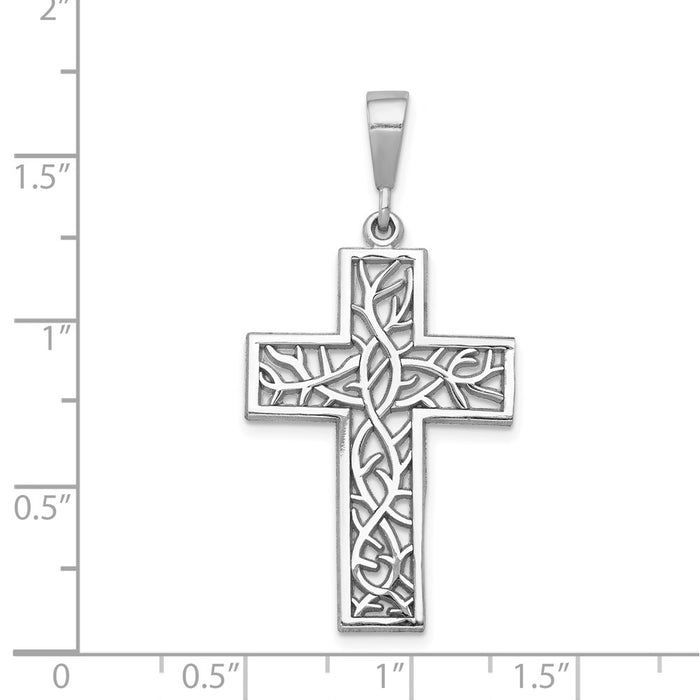 Million Charms 14K White Gold Themed Thorn Relgious Cross Pendant