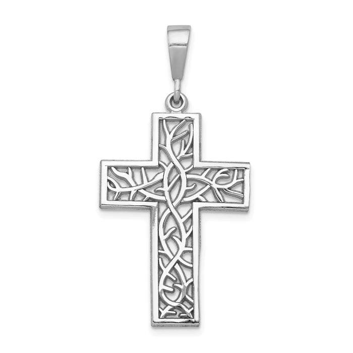 Million Charms 14K White Gold Themed Thorn Relgious Cross Pendant