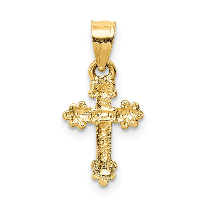 Million Charms 14K Yellow Gold Themed Tiny Budded Relgious Cross Charm