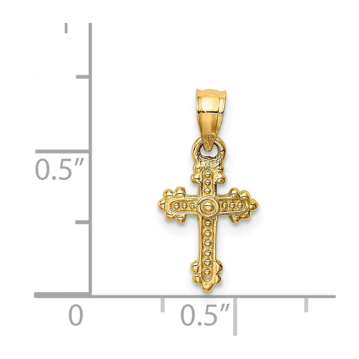 Million Charms 14K Yellow Gold Themed Tiny Budded Relgious Cross Charm