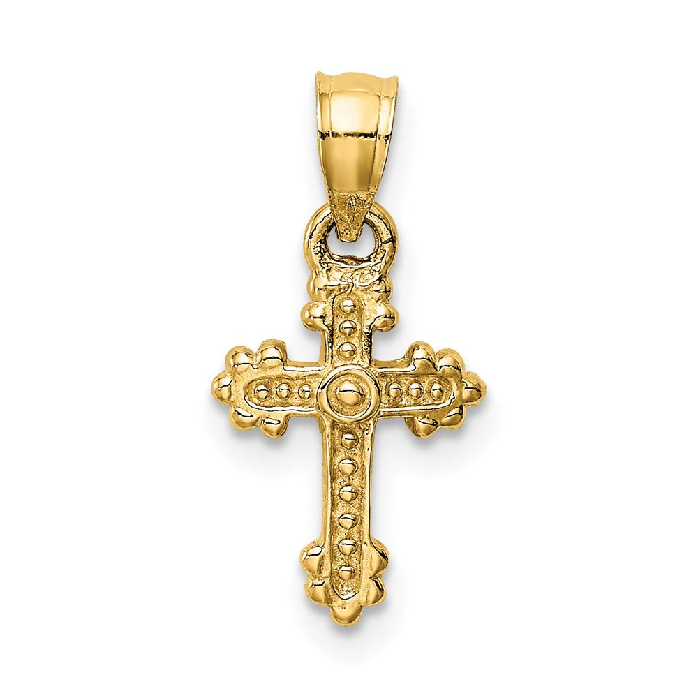 Million Charms 14K Yellow Gold Themed Tiny Budded Relgious Cross Charm
