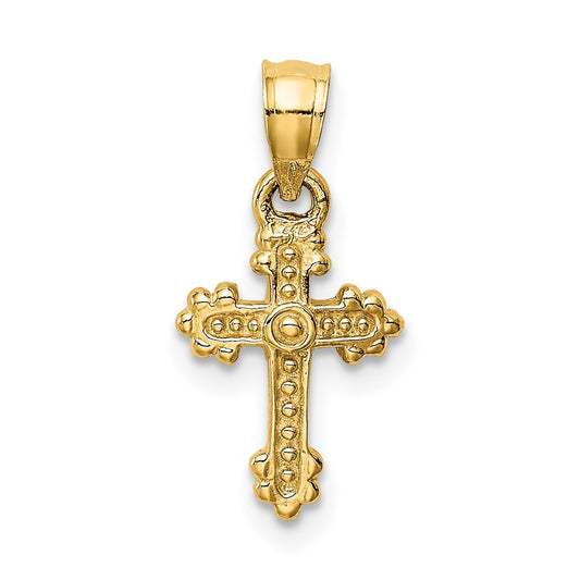 Million Charms 14K Yellow Gold Themed Tiny Budded Relgious Cross Charm