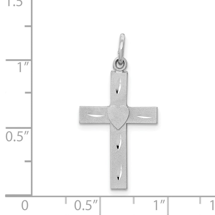 Million Charms 14K White Gold Themed Diamond-Cut Latin Relgious Cross Charm