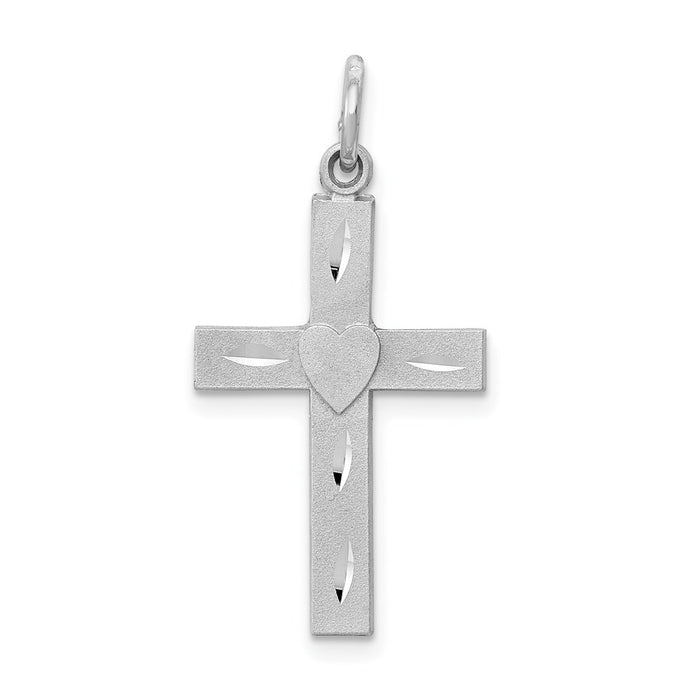 Million Charms 14K White Gold Themed Diamond-Cut Latin Relgious Cross Charm