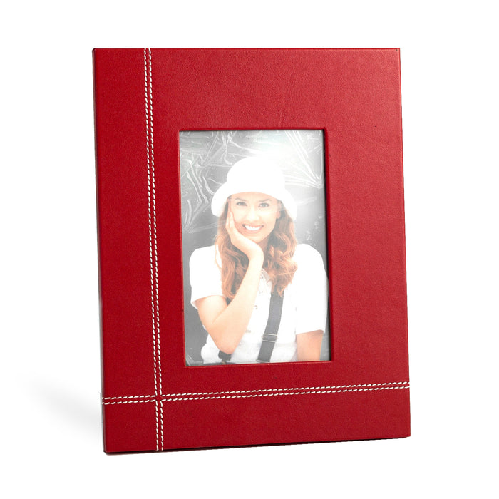 Occasion Gallery Red Color Red Leather 4"x6" Picture Frame with Easel Back. 7.5 L x 0.5 W x 9.5 H in.