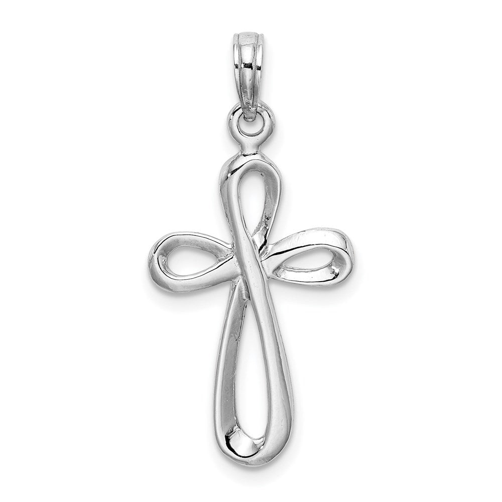 Million Charms 14K White Gold Themed Polished Relgious Cross Pendant