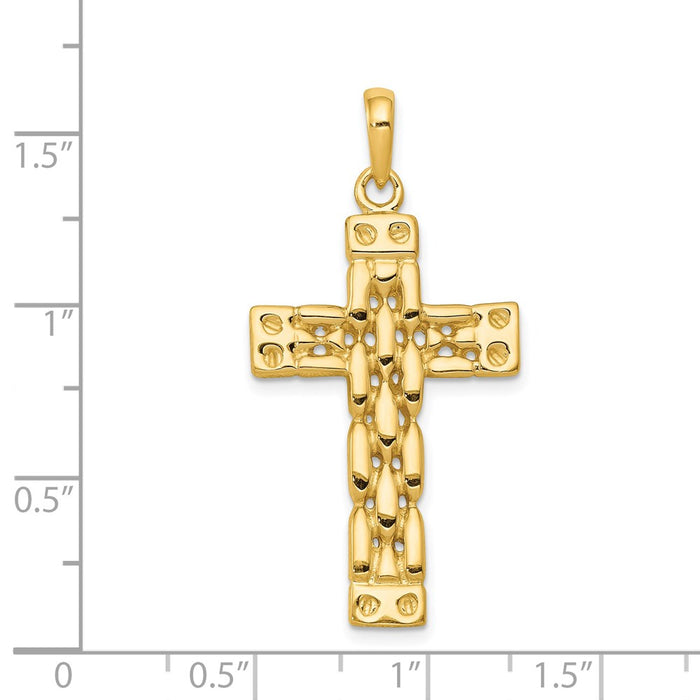 Million Charms 14K Yellow Gold Themed Polished Panther Style Relgious Cross Pendant